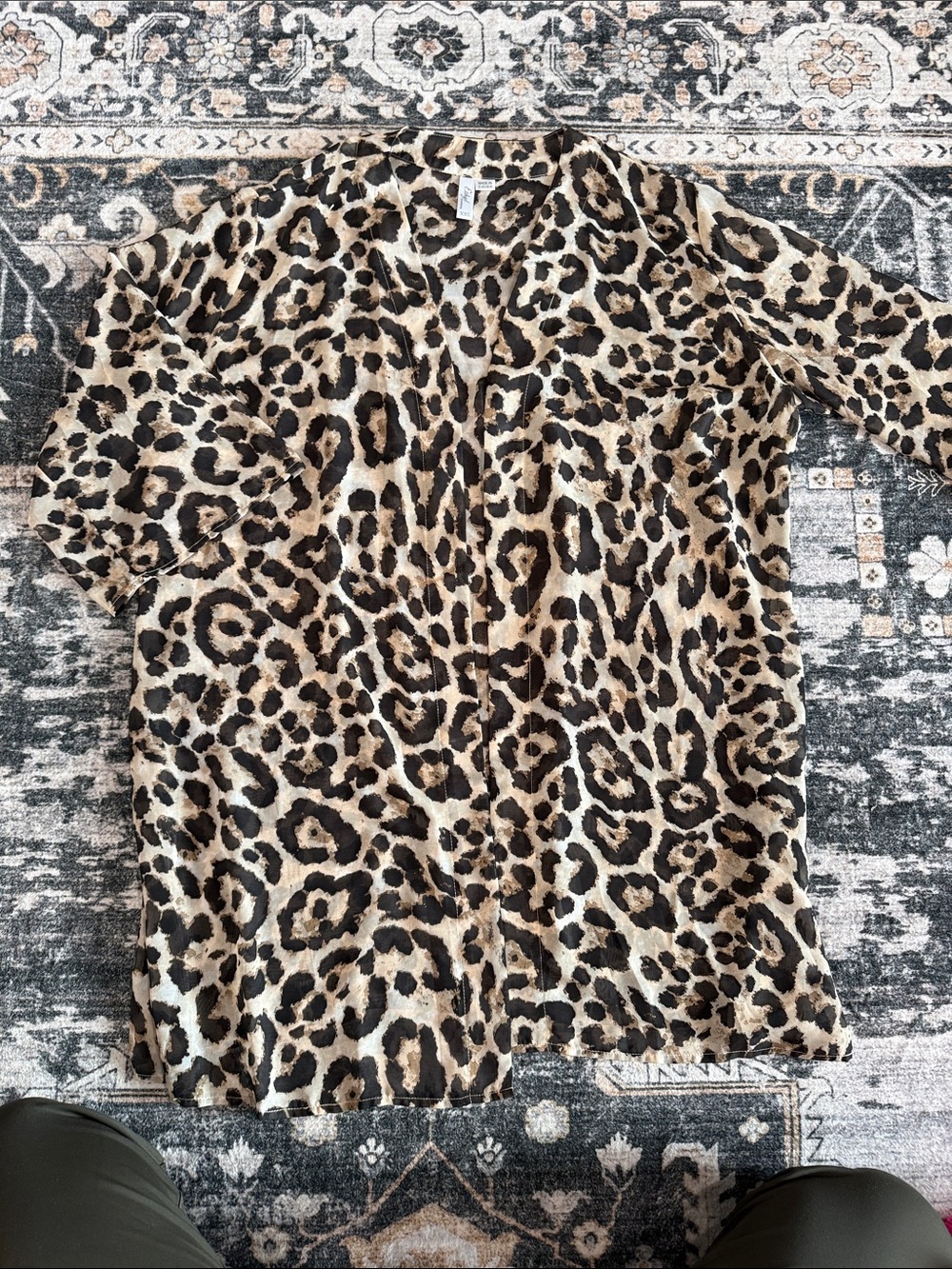 Ethyl open front sheer cardigan animal print dress or swim coverup - Beautful